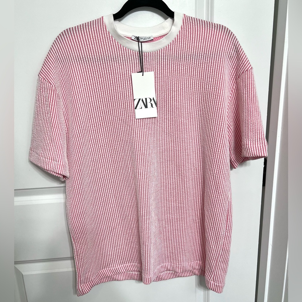 NWT Zara Men’s Pink / White Seersucker T-shirt